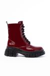 842-356 Burgundy Patent Leather Lace-Up Zippered Women's Boots