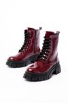 842-356 Burgundy Patent Leather Lace-Up Zippered Women's Boots