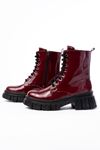 842-356 Burgundy Patent Leather Lace-Up Zippered Women's Boots