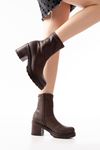 767-3012 Stretch Brown Zipper Thick Heels Casual Women's Boots