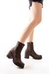 767-3012 Stretch Brown Zipper Thick Heels Casual Women's Boots