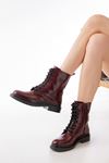 2024-2289 Burgundy Croco Lace-Up Zippered Women's Boots