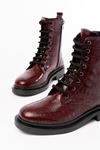 2024-2289 Burgundy Croco Lace-Up Zippered Women's Boots