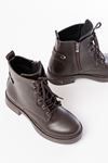 02-2003 Coffee Skin Lace-Up Zippered Women's Boots