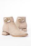 RM-504 Beige Suede Buckle Accessory Heeled Zippered Women's Casual Boots