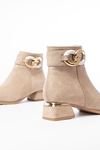 RM-504 Beige Suede Buckle Accessory Heeled Zippered Women's Casual Boots