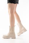 FZ-299 Beige High Sole Elasticated Casual Women's Boots