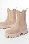 FZ-299 Beige Suede High Sole Elasticated Casual Women's Boots