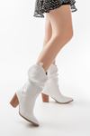 LS-1860 White Bellows Thick Heeled Casual Women's Boots