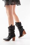 LS-1860 Black Bellows Thick Heeled Casual Women's Boots