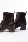 5109-3025 Brown Lace-Up Zippered Thick Heels Casual Women's Boots