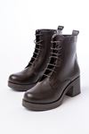 5109-3025 Brown Lace-Up Zippered Thick Heels Casual Women's Boots