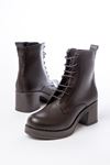 5109-3025 Brown Lace-Up Zippered Thick Heels Casual Women's Boots