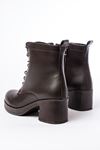 5109-3025 Brown Lace-Up Zippered Thick Heels Casual Women's Boots