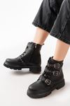 508-3039 Black Zippered Casual Women's Boots with Buckle Accessories