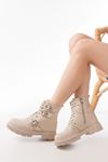 508-3039 Beige Buckle Accessory Zippered Women's Boots