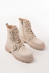 508-3039 Beige Buckle Accessory Zippered Women's Boots