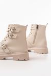 508-3039 Beige Buckle Accessory Zippered Women's Boots