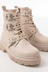 508-3039 Beige Buckle Accessory Zippered Women's Boots