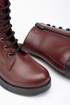 5109-3025  Burgundy Lace-Up Zippered Thick Heels Casual Women's Boots