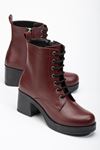 5109-3025  Burgundy Lace-Up Zippered Thick Heels Casual Women's Boots