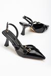 ST-005 Siyah Rugan Günlük 7 cm Topuklu Bayan Ayakkabı