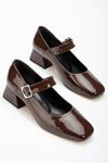 ST-006 Kahverengi Rugan Günlük 4 cm Topuklu Bayan Ayakkabı