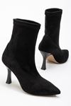 VRT-023 Black Suede High Thin Heeled Stretch Women's Boots