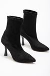 VRT-023 Black Suede High Thin Heeled Stretch Women's Boots