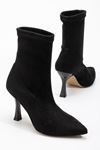 VRT-023 Black Suede High Thin Heeled Stretch Women's Boots