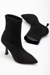 VRT-023 Black Suede High Thin Heeled Stretch Women's Boots