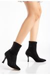 VRT-023 Black Suede High Thin Heeled Stretch Women's Boots