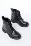 02-2003 Black Lace-Up Zippered Women's Boots