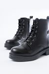 02-2003 Black Lace-Up Zippered Women's Boots
