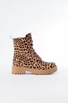 2121-356 Shiny Leopard Lace-Up Zippered Women's Boots