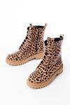 2121-356 Shiny Leopard Lace-Up Zippered Women's Boots