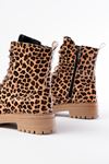 2121-356 Shiny Leopard Lace-Up Zippered Women's Boots