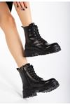 868-2289 Black Croco Lace-Up Zippered Women's Boots