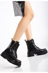 868-2289 Black Croco Lace-Up Zippered Women's Boots