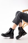 02-2003 Black Patent Leather Lace-Up Zippered Women's Boots