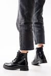 02-2003 Black Patent Leather Lace-Up Zippered Women's Boots