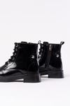 02-2003 Black Patent Leather Lace-Up Zippered Women's Boots