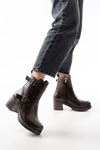 5109-3027 Brown Heeled Zippered Women's Boots