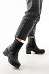 5109-3056 Black Elasticated Thick Heels Casual Women's Boots