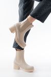 5109-3056 Beige Elasticated Thick Heels Casual Women's Boots