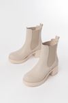 5109-3056 Beige Elasticated Thick Heels Casual Women's Boots