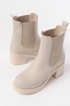 5109-3056 Beige Elasticated Thick Heels Casual Women's Boots