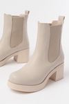 5109-3056 Beige Elasticated Thick Heels Casual Women's Boots