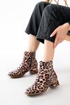 RM-500 Leopard Heeled Zippered Women's Boots