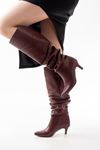 SR-2001 Burgundy Stiletto Heels Casual Women's Boots